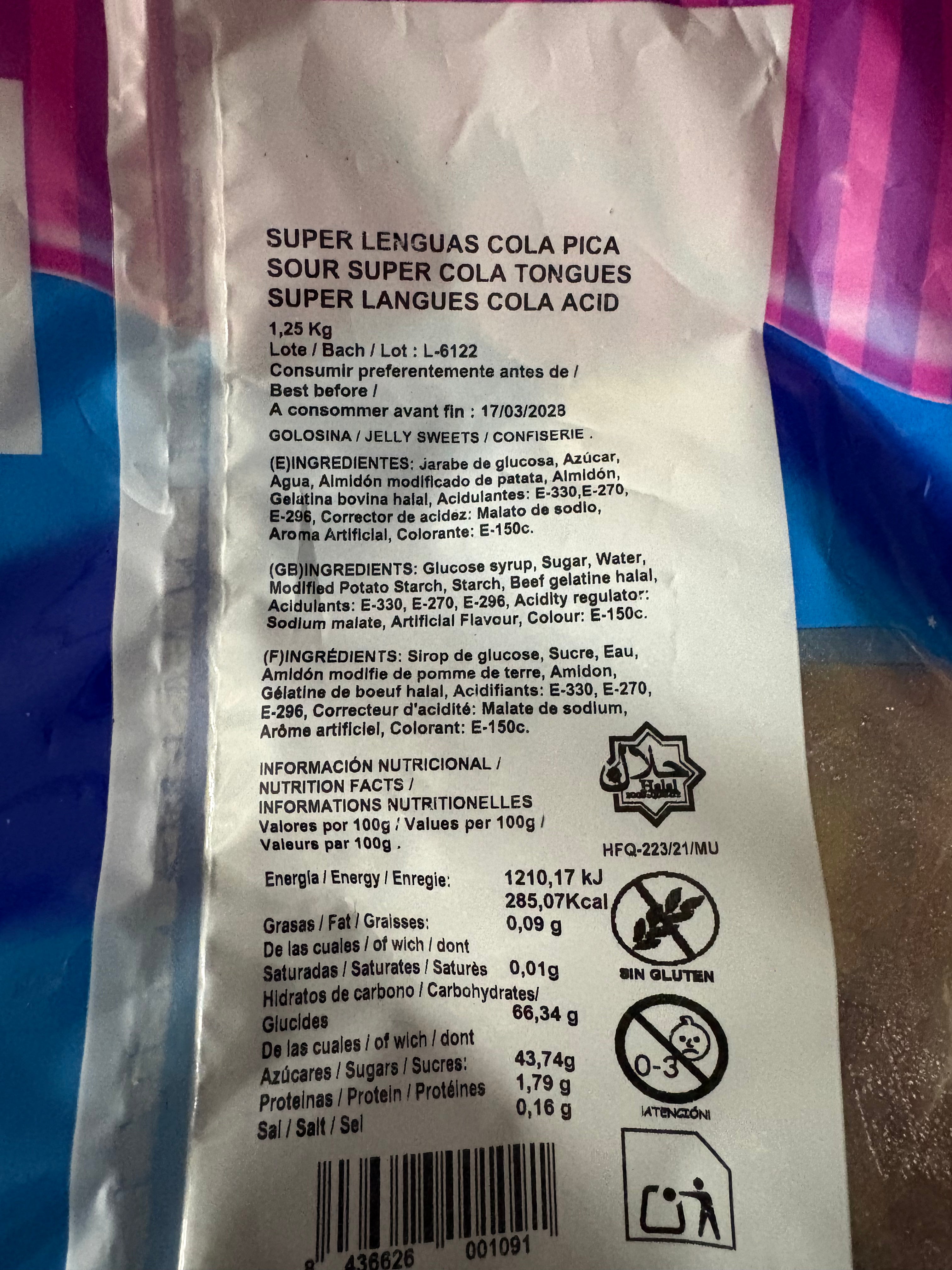 Langue Cola acidulé. Bonbons gélifié100g